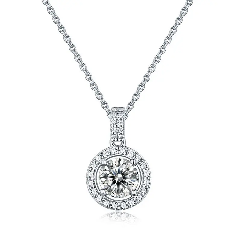 

Jazaz 925 Sterling Silver Pendant Necklace Women Sparking 1 Carat Moissanite Necklace Gift Wedding Jewelry Collar De Plata B0948