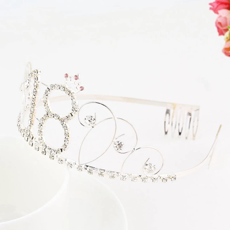 Новинка Праздничный день рождения Серебряные стразы Тиара Корона Головная