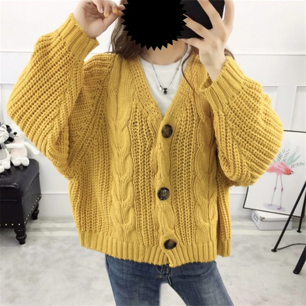 

Knit Korea Style Sweater Women Cardigan Solid Color Button Long Sleeve Female Sweater Autumn Winter Casual Loose Oversized Tops