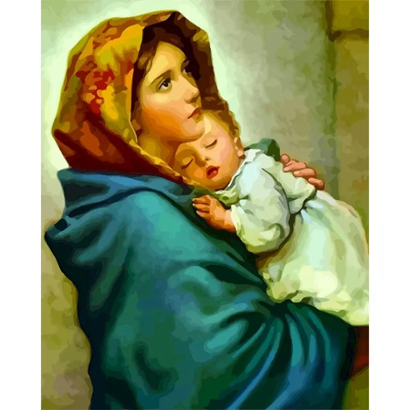 

SELILALI Oil Picture By Numbers Jesus With Baby Figure Paint Drawing Diy Framed Painting By Number Kits Wall Art Home Decoration