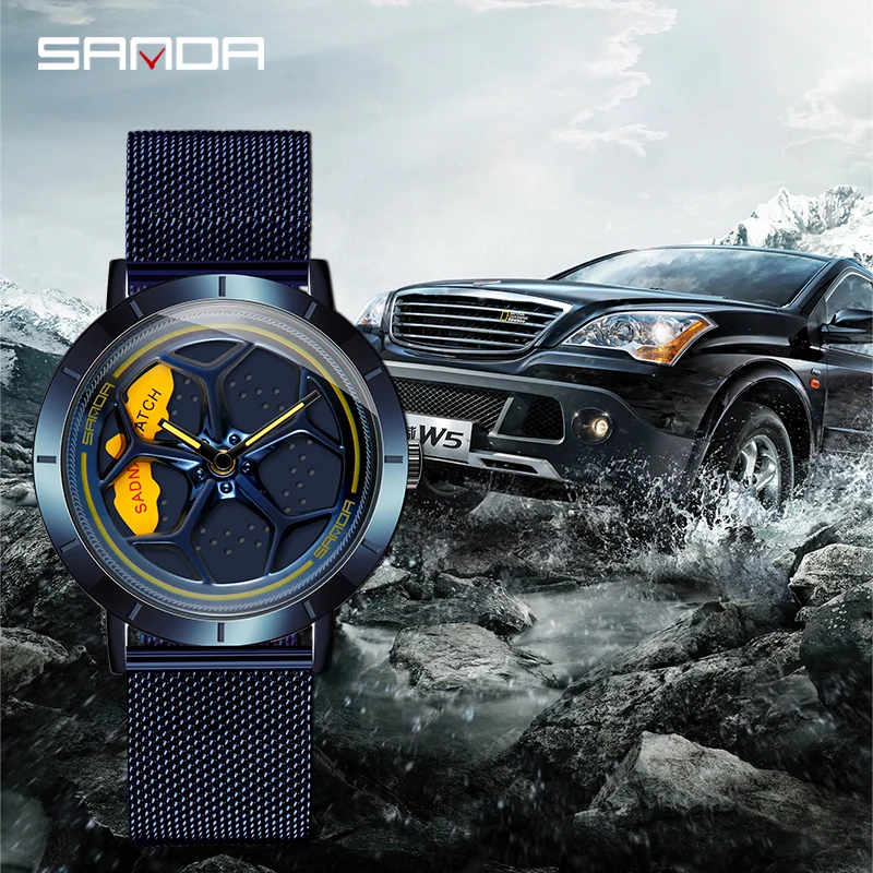 SANDA вращающийся циферблат водонепроницаемые прочные серебристые кварцевые часы
