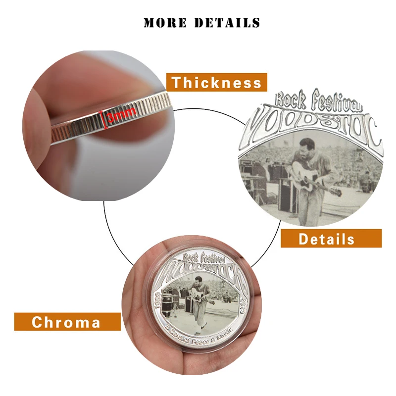 Памятная Серебряная монета с держателем праздник в честь 50-летия Woodstock рок-музыка