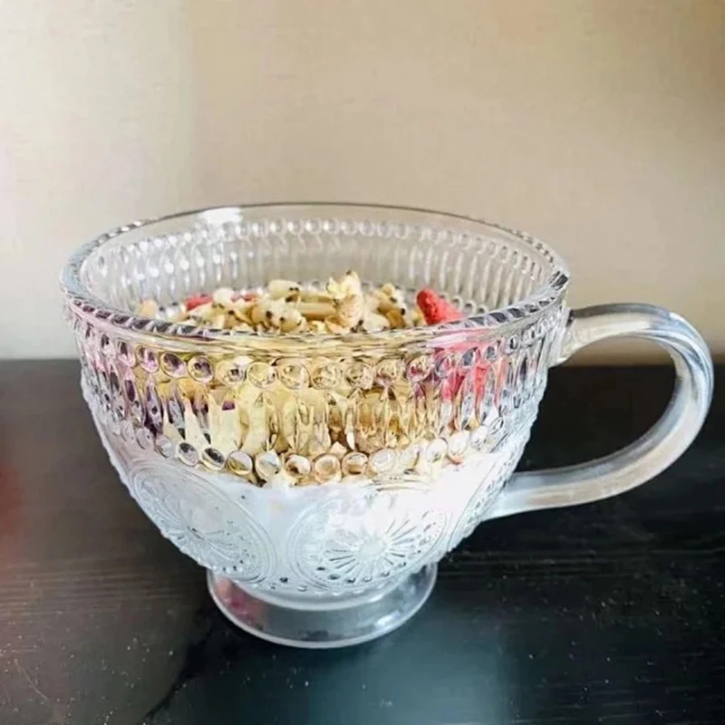 Ретро резная чашка для молока прозрачное стекло с ручкой завтрака