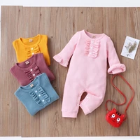 2021 hot selling spring fall baby clothes girl solid ruffles flared sleeves baby rompers soft baby playsuit baby onesie 0 3y