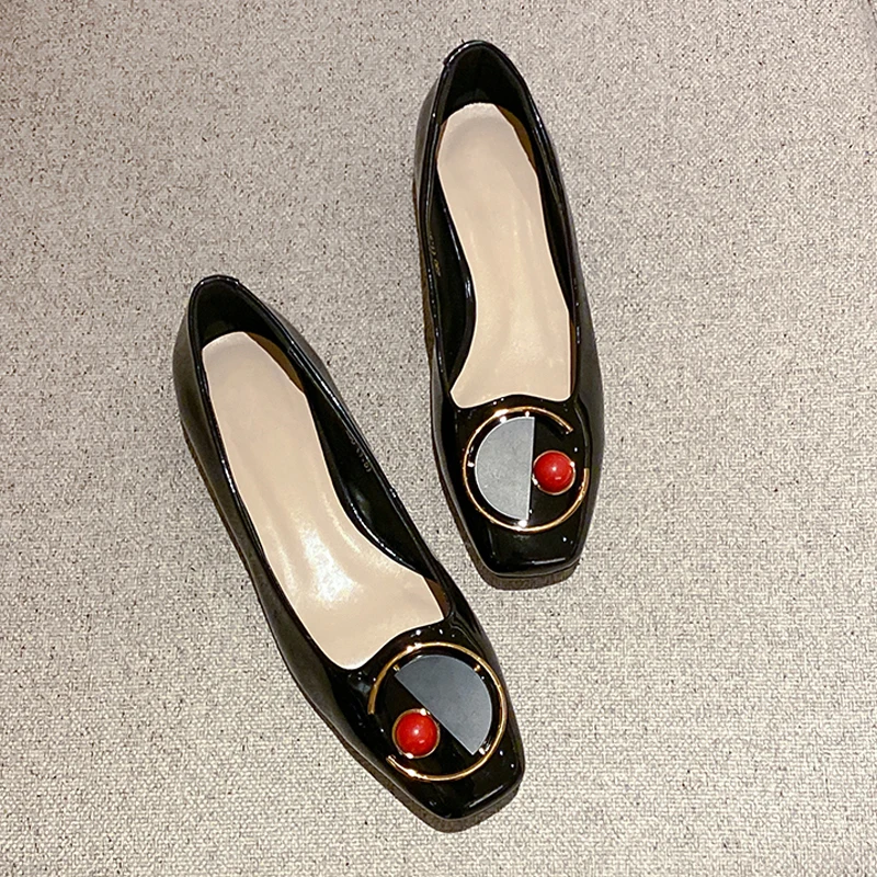 

New Women patent Flats shoes Fashion Autumn Casual square Toe Ballerina Ballet Flat Slip On Shoes Woman Work Shoes Flats 2020