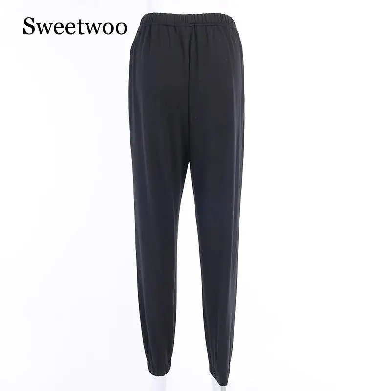 Тренировочные штаны с буквенным принтом Mujer высокой талией для женщин черные