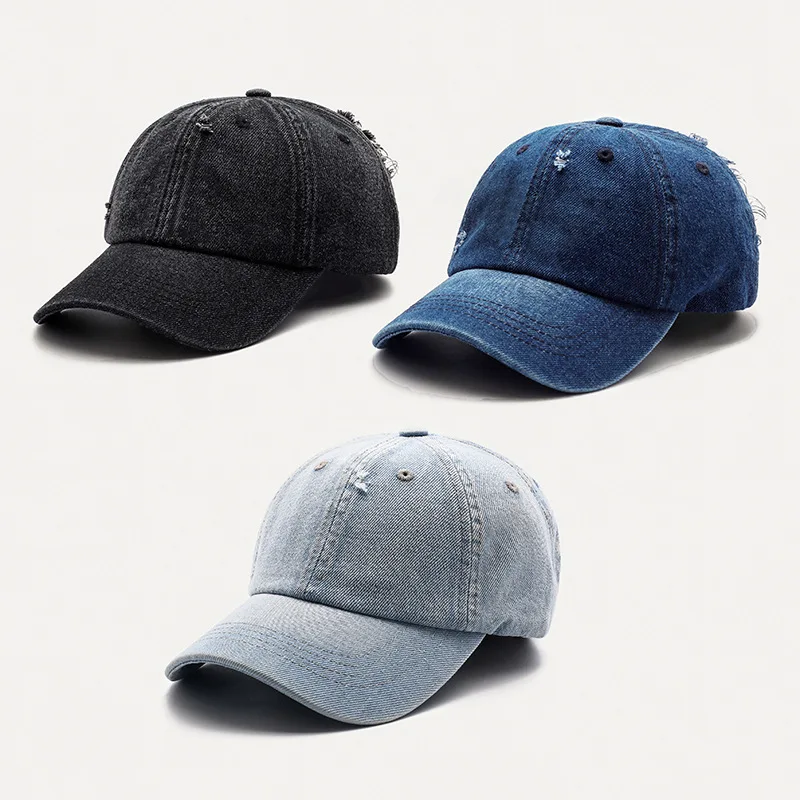 

Fashion Unisex Washed Denim Baseball Cap Distressed Ripped Hole Adjustable Snapback Hat hip hop caps outdoor sports hats gorras