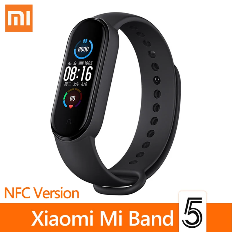Смарт браслет Xiaomi Mi Band 5 фитнес трекер с цветным экраном AMOLED 1 дюйма NFC Bluetooth