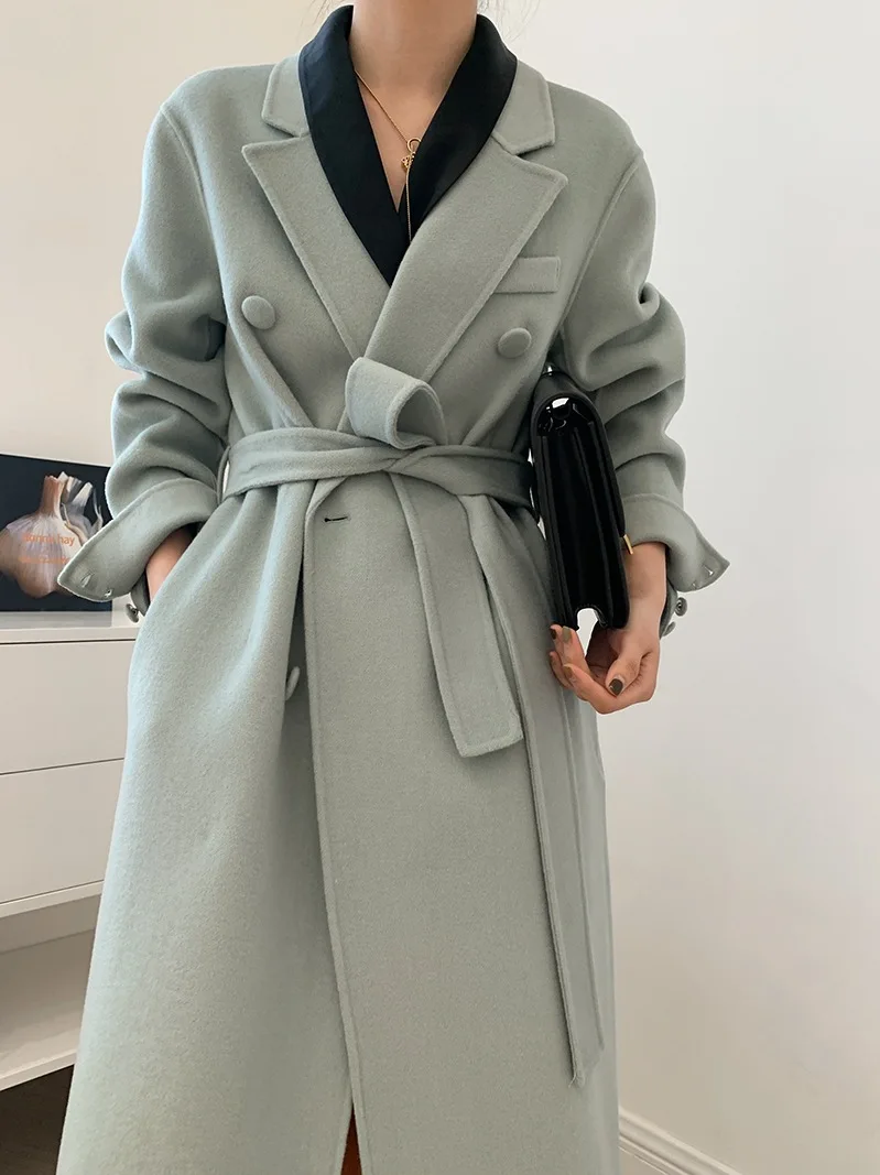 

Korean And japan Vintage belted Thick Long woolen overcoats High end High Quality Casual Women Jacket