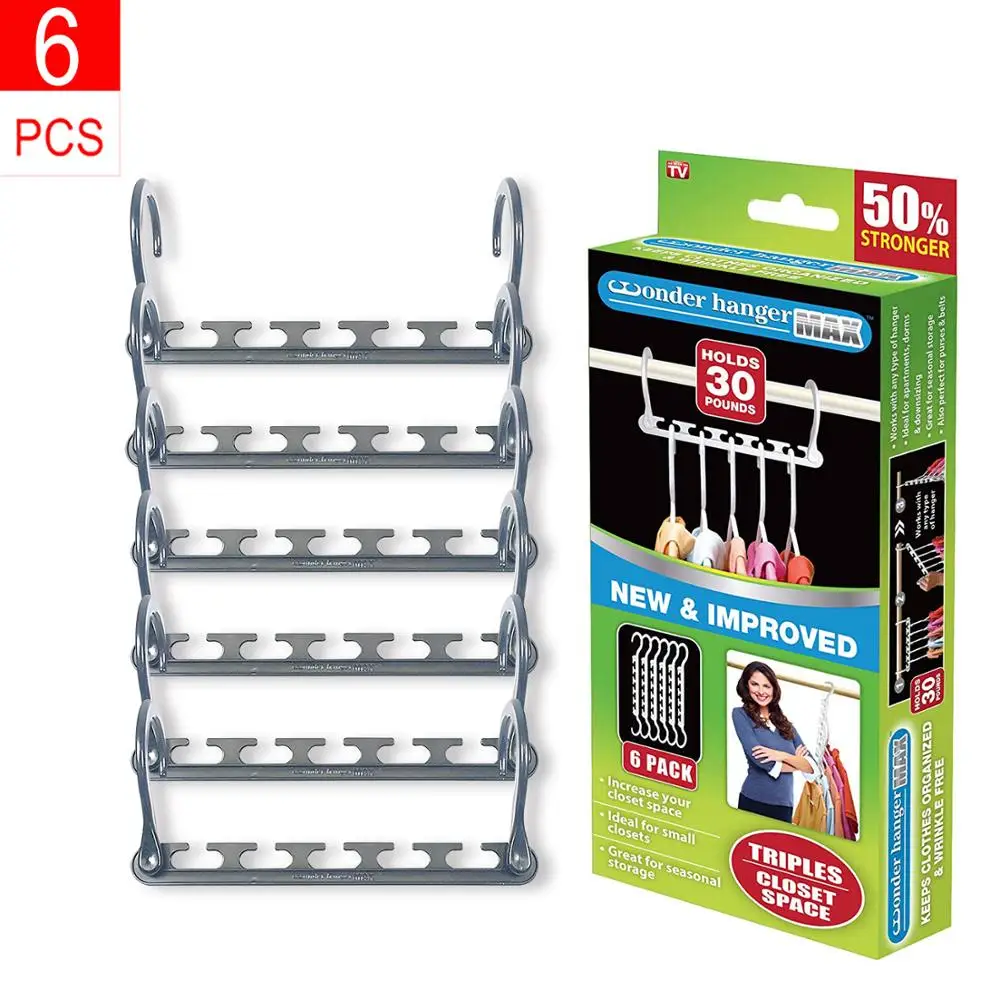 Набор из 6 волшебных вешалок серый Многофункциональный органайзер для