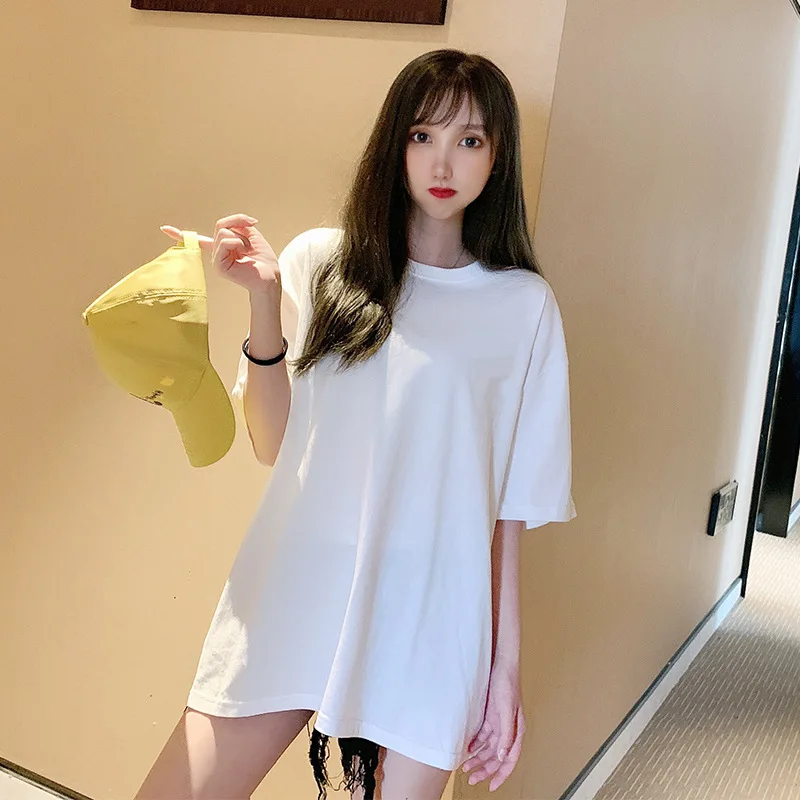 

T-shirt 2021 summer women's new pure cotton white short-sleeved T-shirt women's drop shoulder half-sleeved top GPZB6