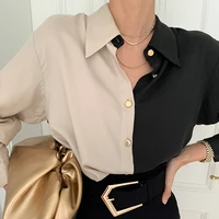 new spring chic women blusas vintage stitching shirts fashion casual long sleeve blouses top baggy button up chemise femme