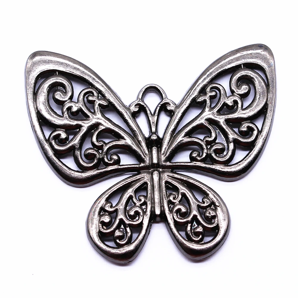 

WYSIWYG 1pcs Charms Big Butterfly Gun Black Color 55x46mm Metal Alloy Jewelry DIY Accessories