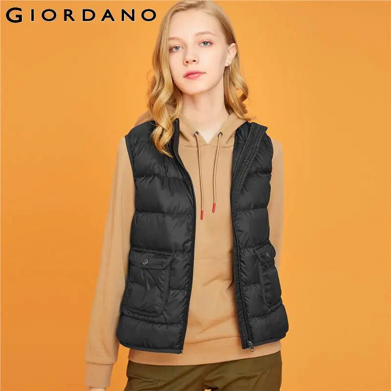 Giordano женский пуховый жилет s однотонный стоячий воротник легкий с карманами