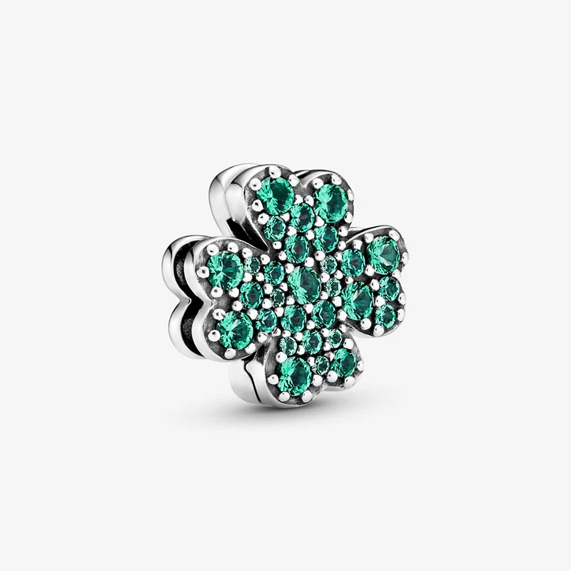 FashionNew серебряные бусины 925 пробы вымощенный набор четырехлистный клип