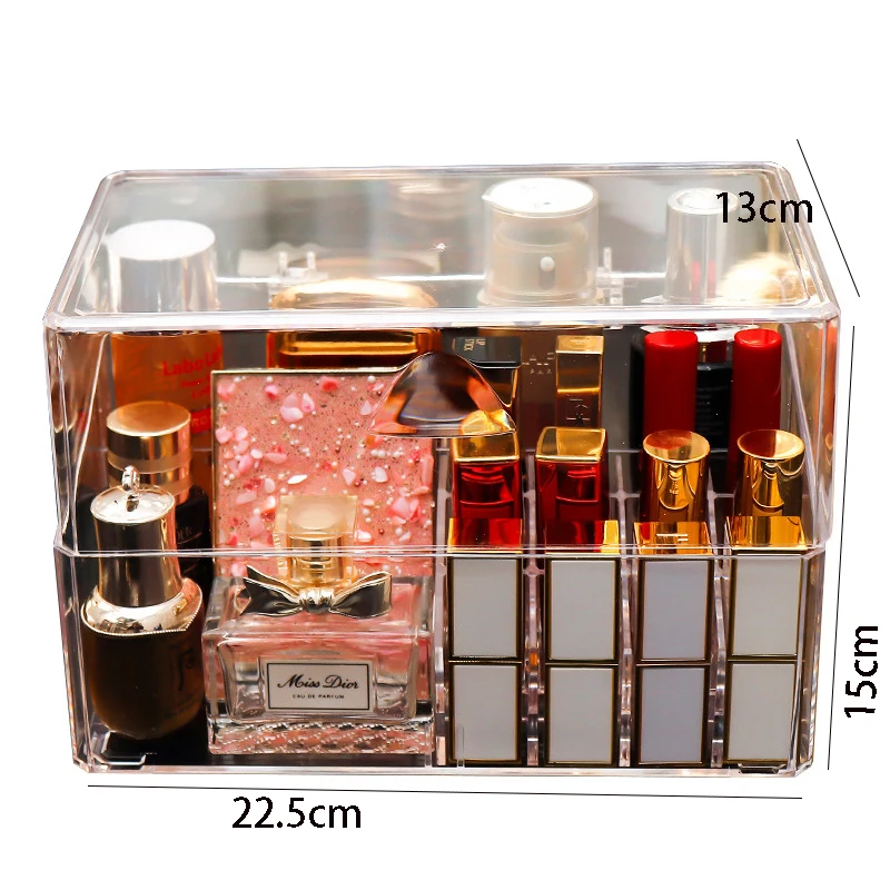 

Makeup Organizer Box Cosmetic Brush Storage Case High Transparent Acrylic 15 Grids With Cover Lipstick Eyebrow Pencil Stand