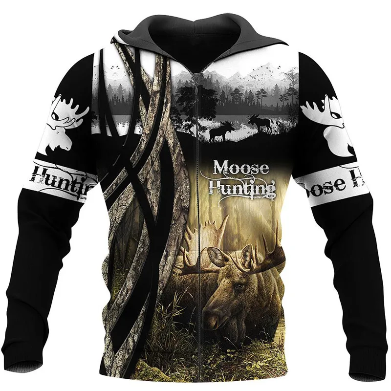 

Moose Hunting 3D Printed Funny Hoodies Autumn Harajuku Sweatshirt Men/women Casual Zip Hoodie Jacket XY0112