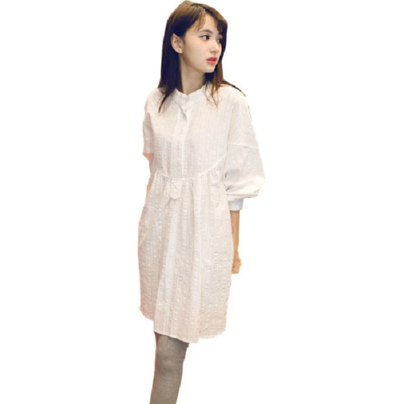 

Spring Maternity Clothes Tops Pregnancy Summer Wear Fashion Loose White Shirt Half Sleeve Pregnant Shirt Dress Cotton Shirts