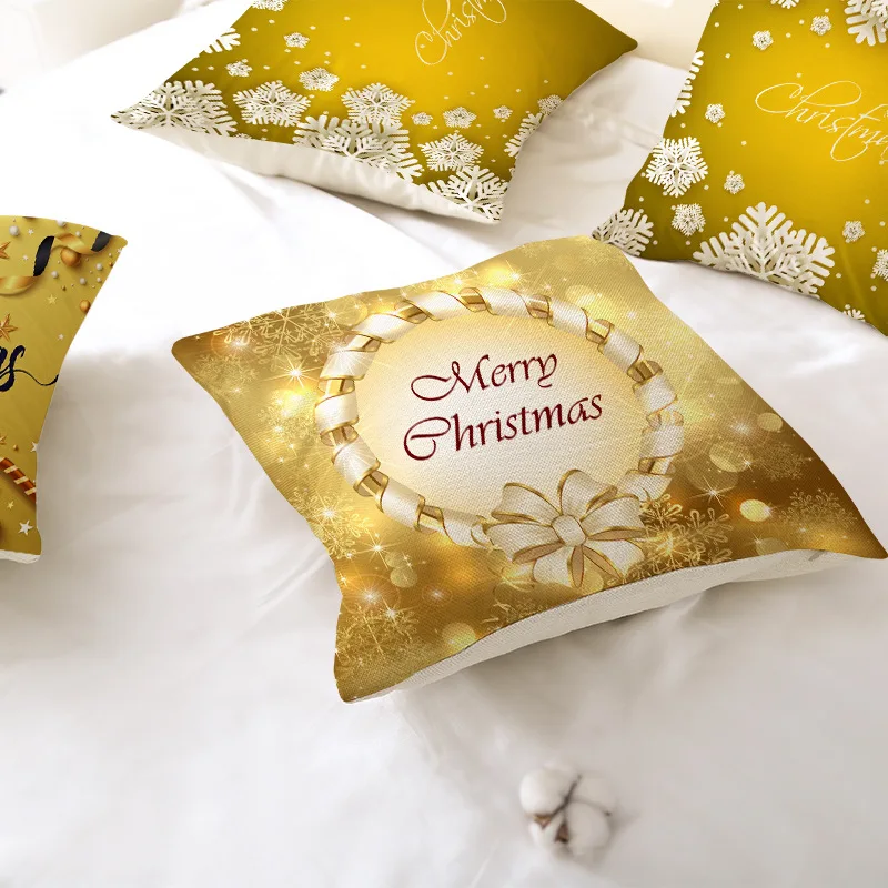 

Cushion Cover Christmas Golden Cartoon Printed Pillow Case To Customize Car Pillow Sofa Square Cushion Cover Home Pillowcover