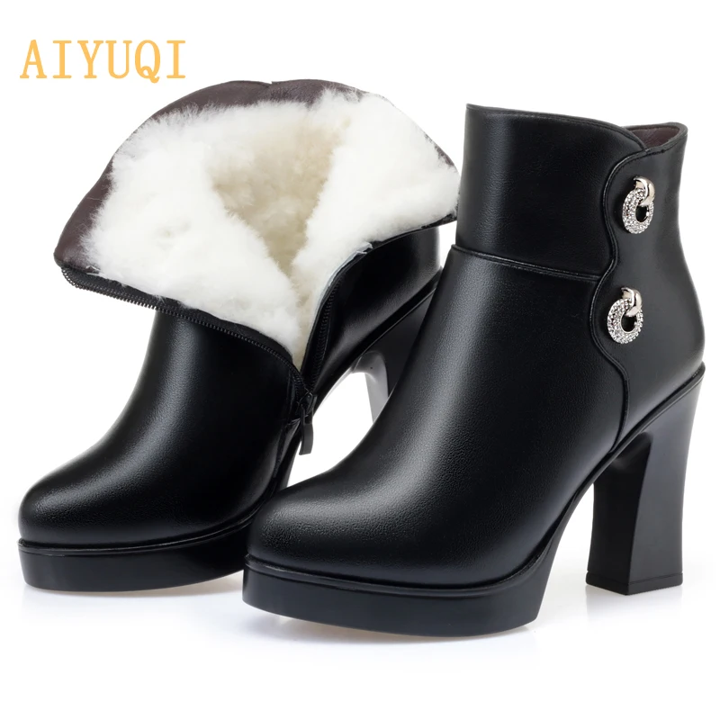 

AIYUQI/Новинка 2022 года; Женские зимние ботинки; Зимние ботильоны на высоком каблуке; Женские теплые шерстяные модные ботинки на платформе