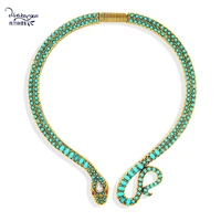dvacaman turquoise snake statement necklace open adjustable choker boho ethnic collar accessories wholesale jewelry dropshipping