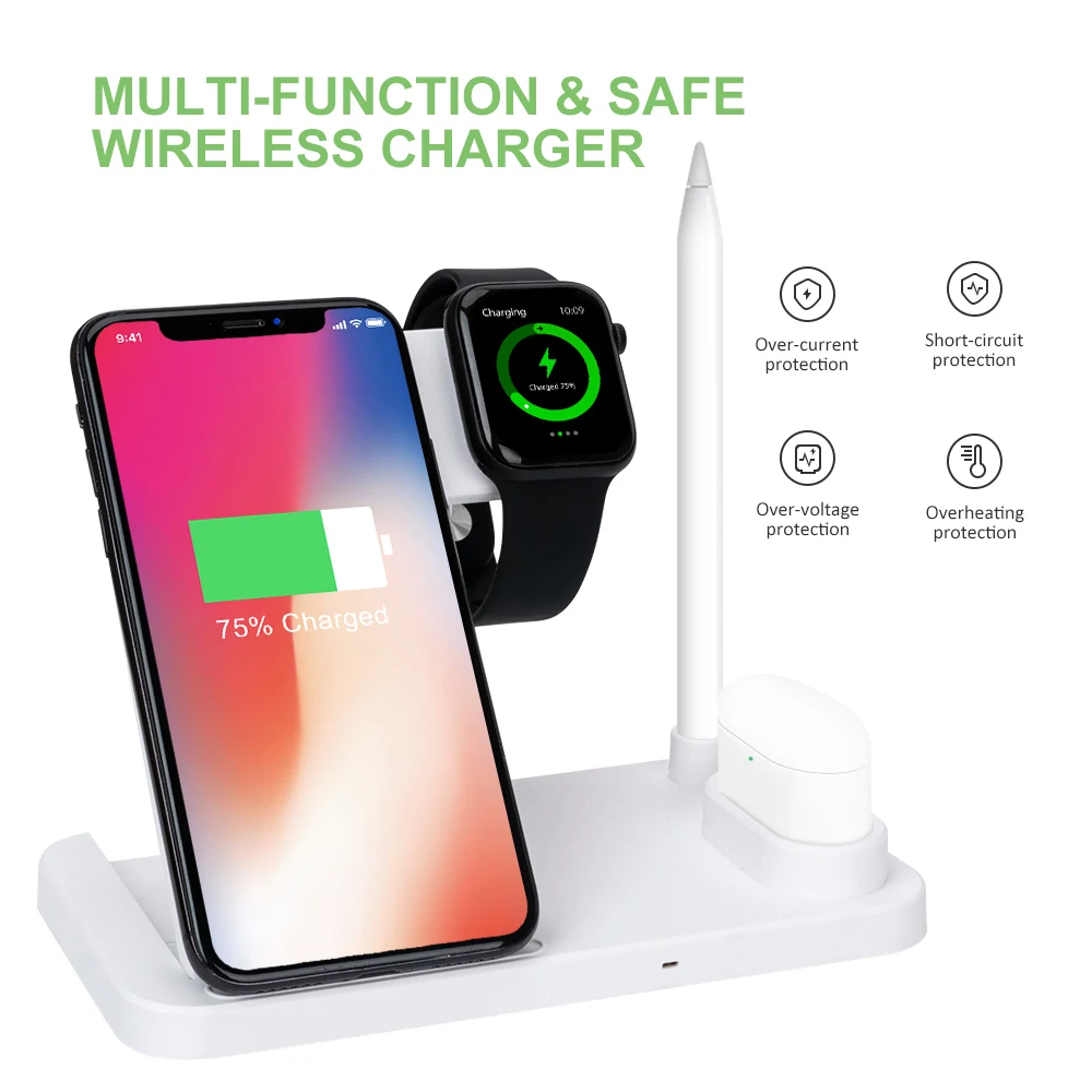 FDGAO Qi Беспроводная зарядная подставка для iPhone X 8 XS быстрая зарядная док-станция для Apple Watch 4 3 2 1 Airpods для samsung S10 S9