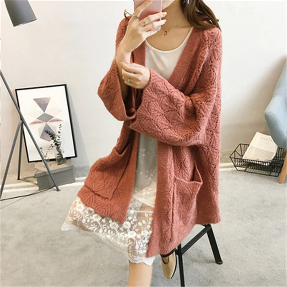 

Женский вязаный кардиган с длинным рукавом, свободный свитер с V-образным вырезом, Осень-зима 2021