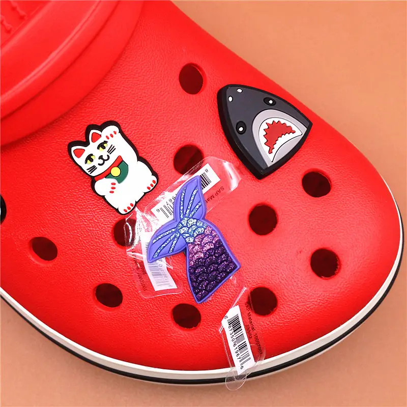 Original Shoe Charms Accessories Decorations Cute Lucky Cat Mermaid Shark PVC Croc jibz Buckle for Kids Party Xmas Gifts U178