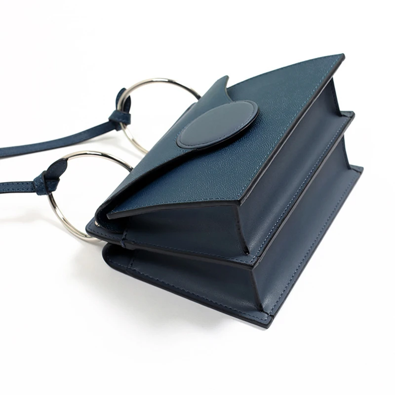 

Blue Genuine Leather Mini Bag Cat Ear Organ Handbag Women Shoulder Messenger Bag