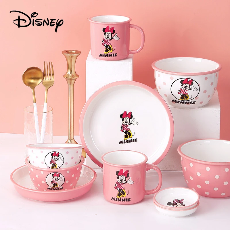 Disney Cute Bowl Cartoon Minnie Mouse Dinner Set Plates and 