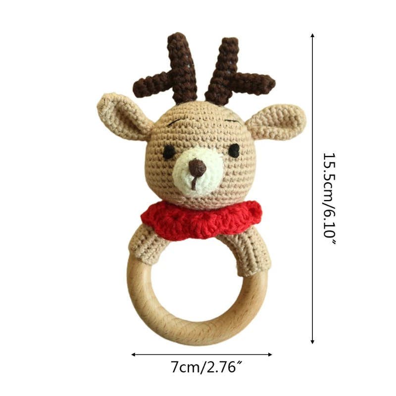 

Baby Beech Wooden Teether Ring DIY Crochet Rattle Pacifier Bracelet Soother Infant Teething Chewing Molar