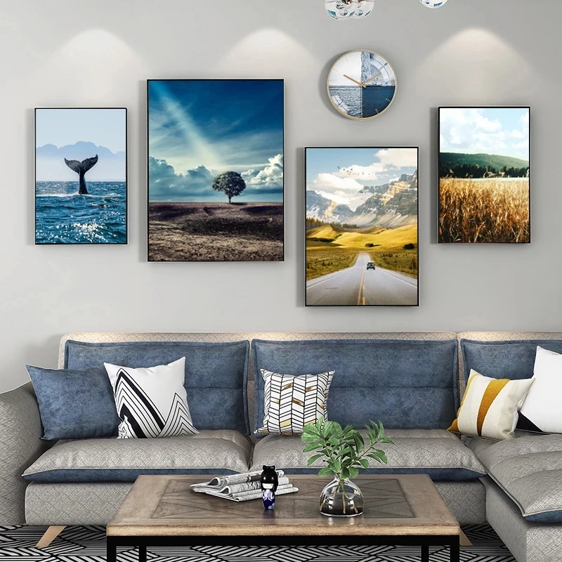 

Nordic Whale Wall Art Landscape Forest Posters and Prints Canvas Painting Road Wall Pictures for Living Room Home Cuadros Decor