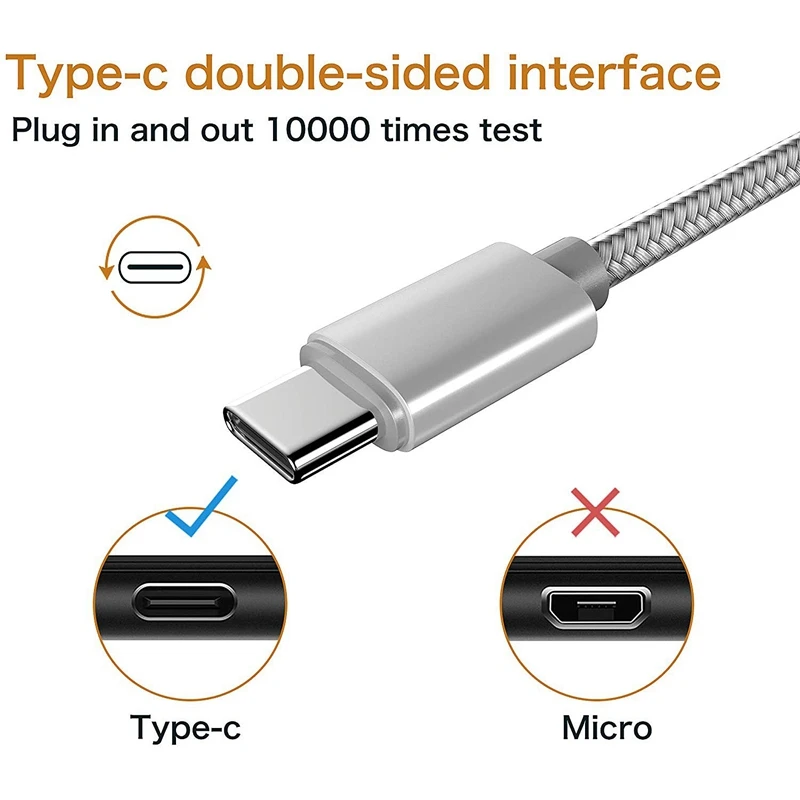 Кабель USB Type-C (2 шт./упаковка 3 фута) зарядный кабель C нейлоновый плетеный шнур для