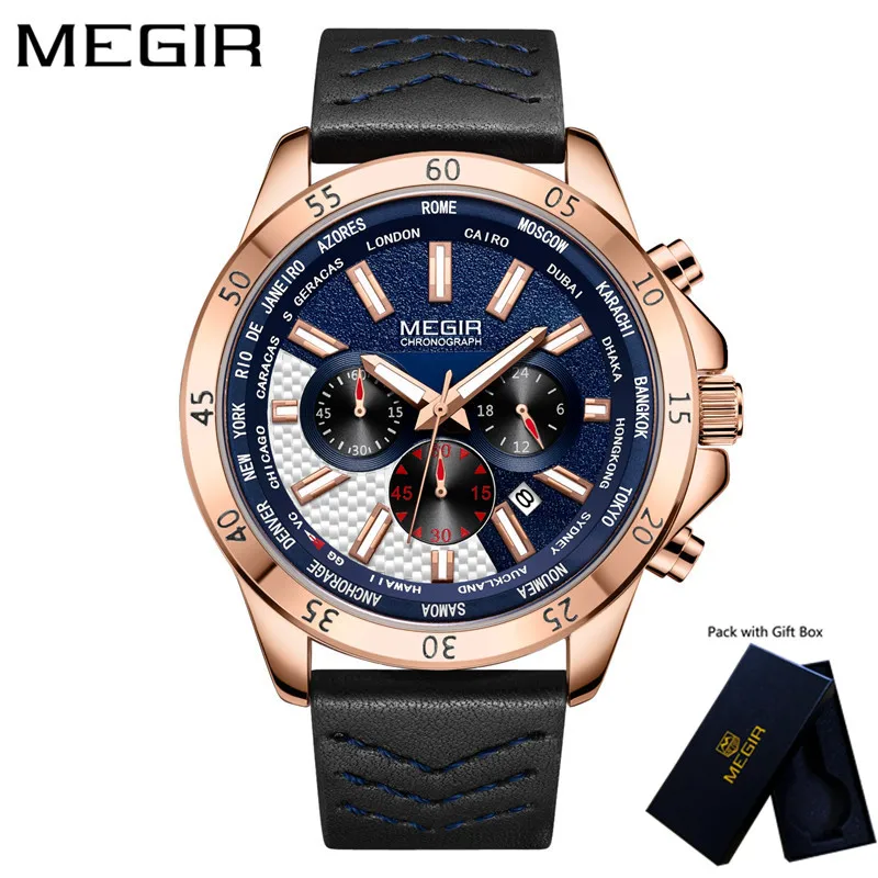 MEGIR мужские часы лучший бренд роскошные золотые наручные с хронографом датой