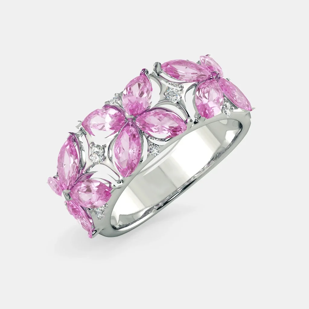 

Fashion Jewelry Women White Gold Filled Charming Wedding Promise Ring Pink AAA Zircon Jasmine Flower Ring Valentine's Day Gift