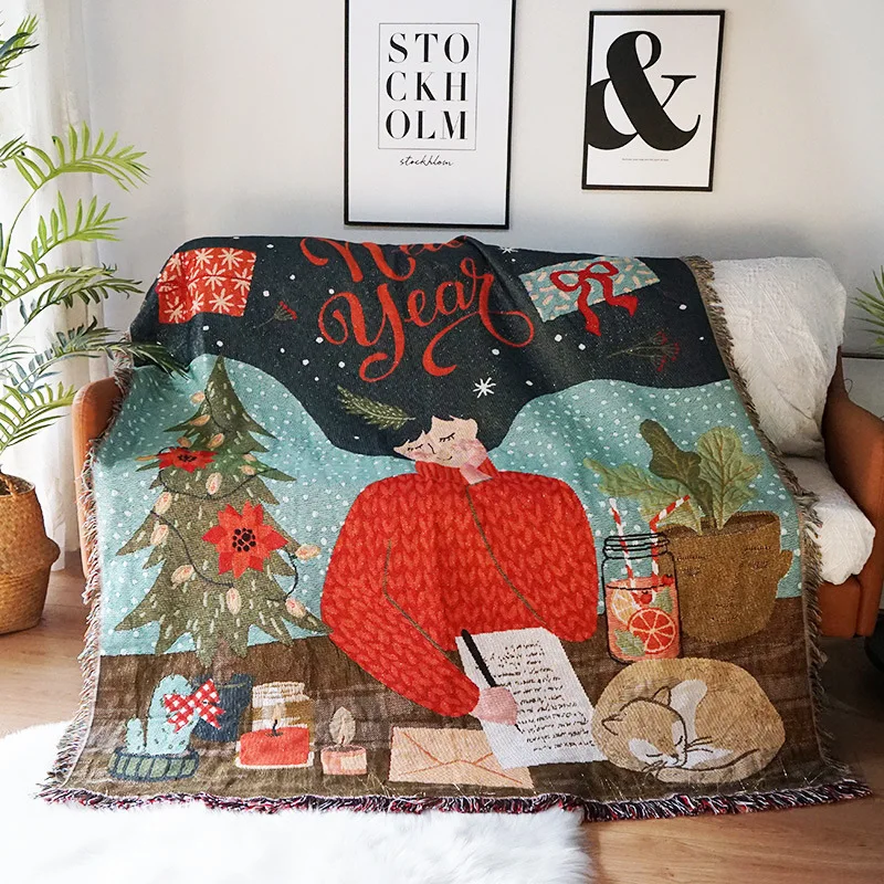 

Merry Christmas Blanket Sofa Towel Tapestry Decoration Background New Year Xmas Tree Blanket Thicken For Sofa Bed Blanket Decor