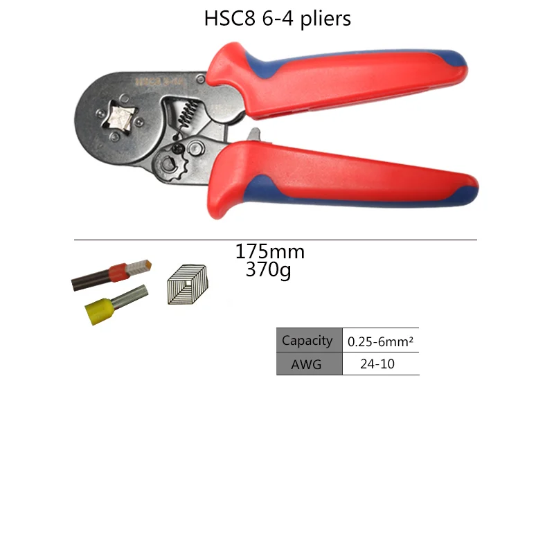 HSC8 6-4A Трубчатые обжимные инструменты HSC8 6-4a набор клемм, ручные инструменты для зачистки проводов Alicate HS-700B Высокоточный набор зажимов - Цвет: HSC8 6-4A