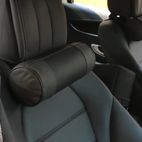 memory foam car neck pillowgenuine leather auto cervical round roll office chair bolster headrest supports cushion pad black