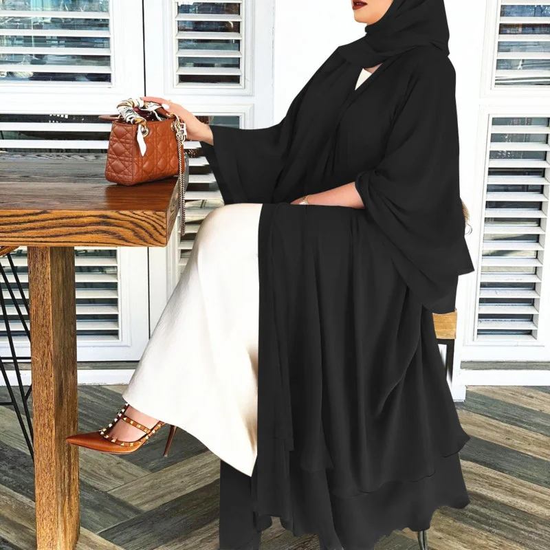 

Abaya en mousseline de soie pour Femme, Cardigan musulman, Robe d'automne, Hijab, style dubaï, décontracté, Caftan, vêtements
