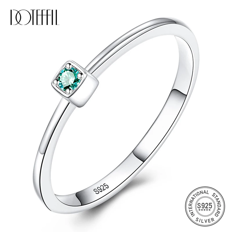 

DOTEFFIL Genuine 925 Sterling Silver VVS Green Topaz Wedding Rings for Women Minimalist Thin Circle Gem Rings Jewelry Hot Sale