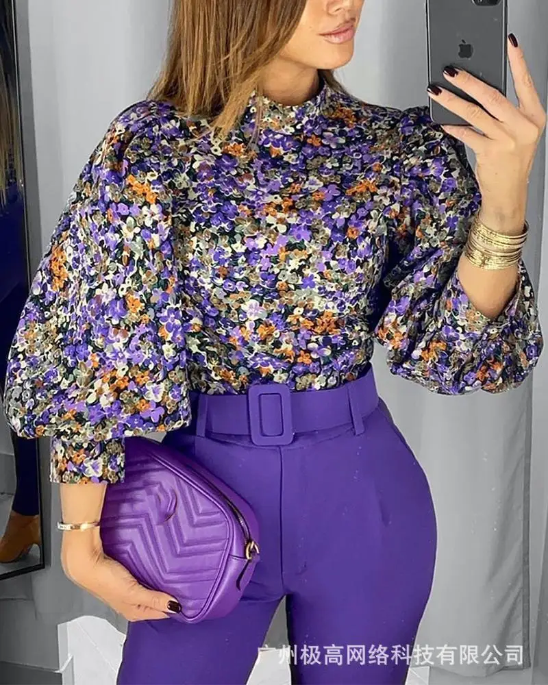 

Women's 2021 New Ladies Print Lantern Long Sleeve Top