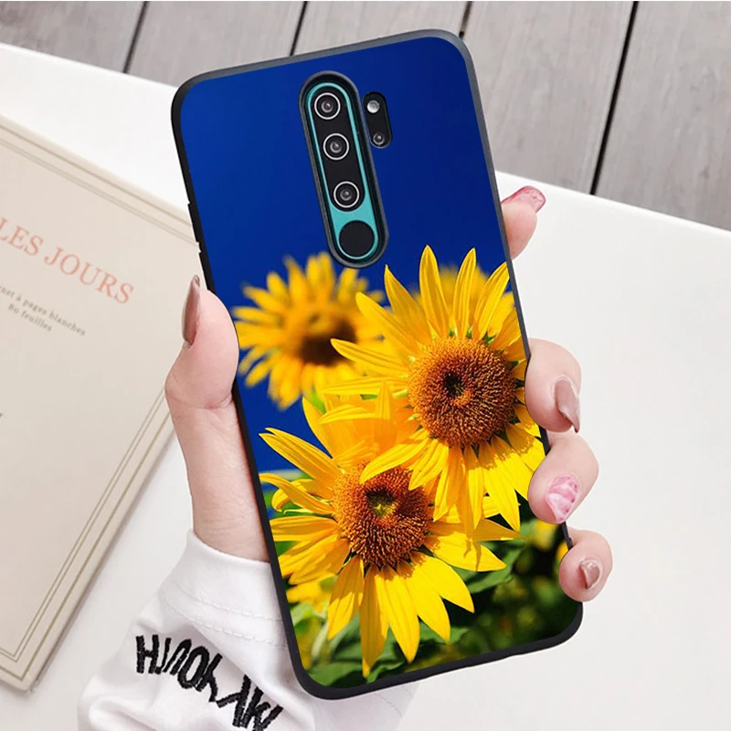 Черный силиконовый чехол для телефона Redmi note 9 8 7 Pro S 8T 7A с желтым цветком