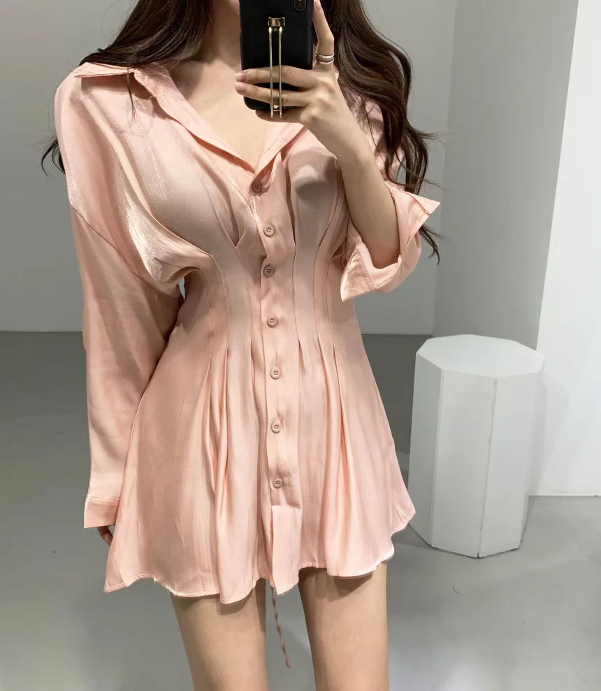 Корейское шикарное Новое приталенное Плиссированное привлекательное блестящее