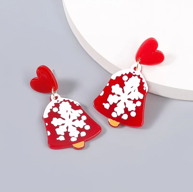 

2022 Wholesale Christmas Series Alloy Resin Love Christmas Bell Earrings Female European and American Ins Earrings