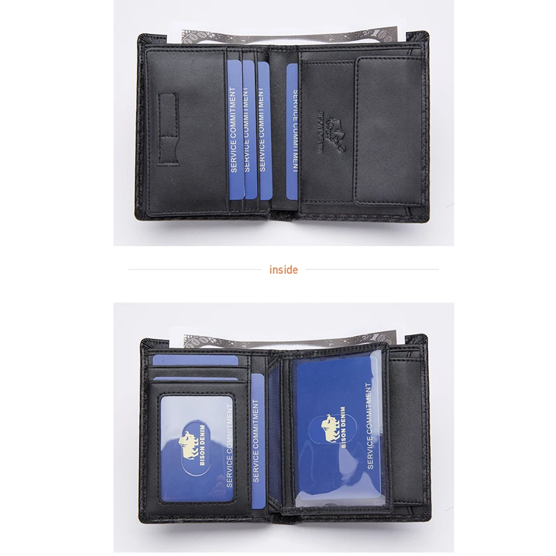 Мужской кошелек BISON DENIM из натуральной кожи на молнии с Rfid блокировкой короткий
