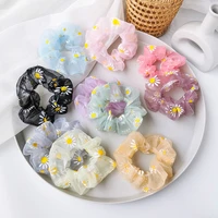 hair ring daisy elastic hair bands tie net hair accessories floral scrunchies rubber organza hairbands transparent ponytail pink