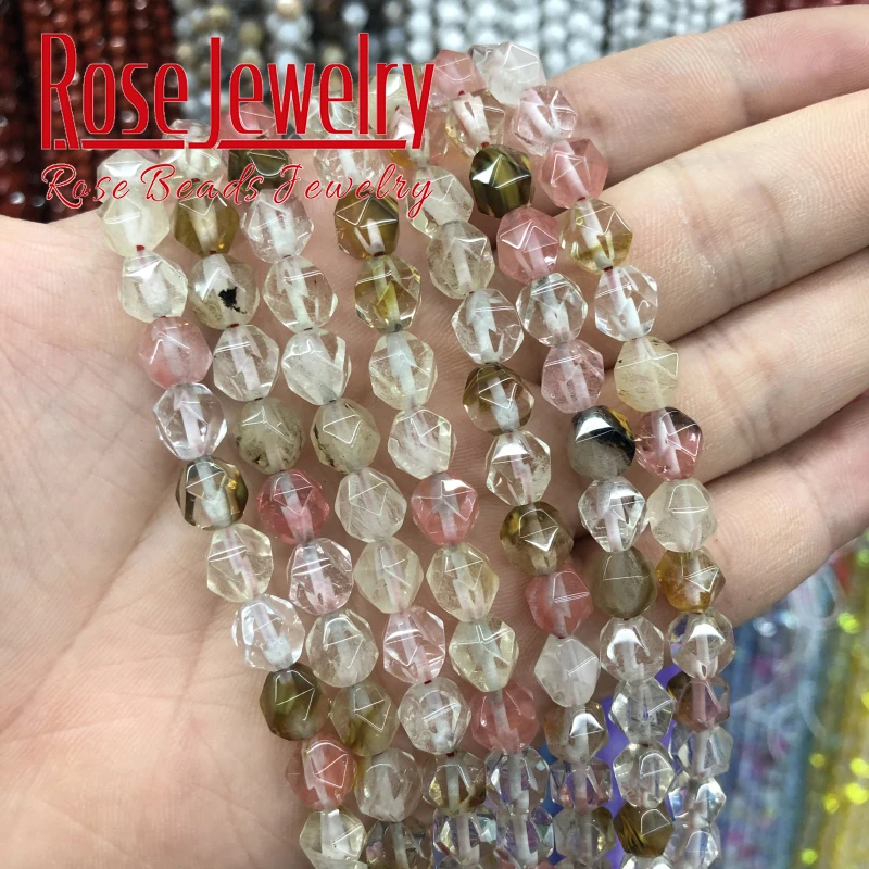 Граненые натуральные Арбузные турмалиновые круглые свободные бусы из камней 8 10