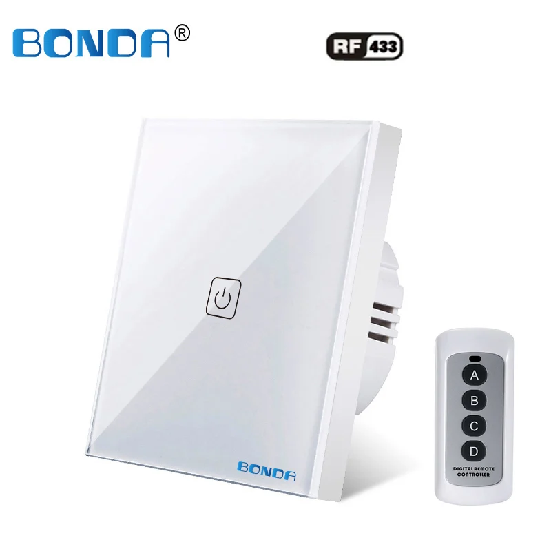 

BONDA RF Remote Control Switch EU / UK 1/2/3 Black White Gold 86 * 86 Tempered Crystal Glass with Broadlink Rm Pro APP Control