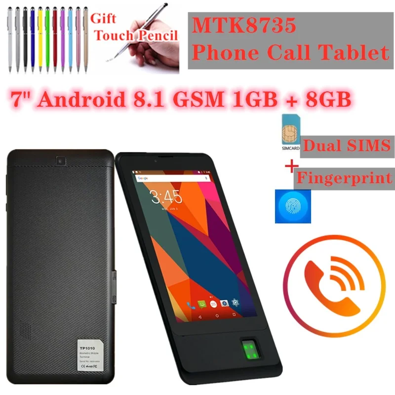 7'' Support Fingerprint Function Tablet PC Android 8.1 GSM 4G LTE Phone Call Dual SIM Card Quad Core 1GB RAM 8GB ROM MTK8735 GPS