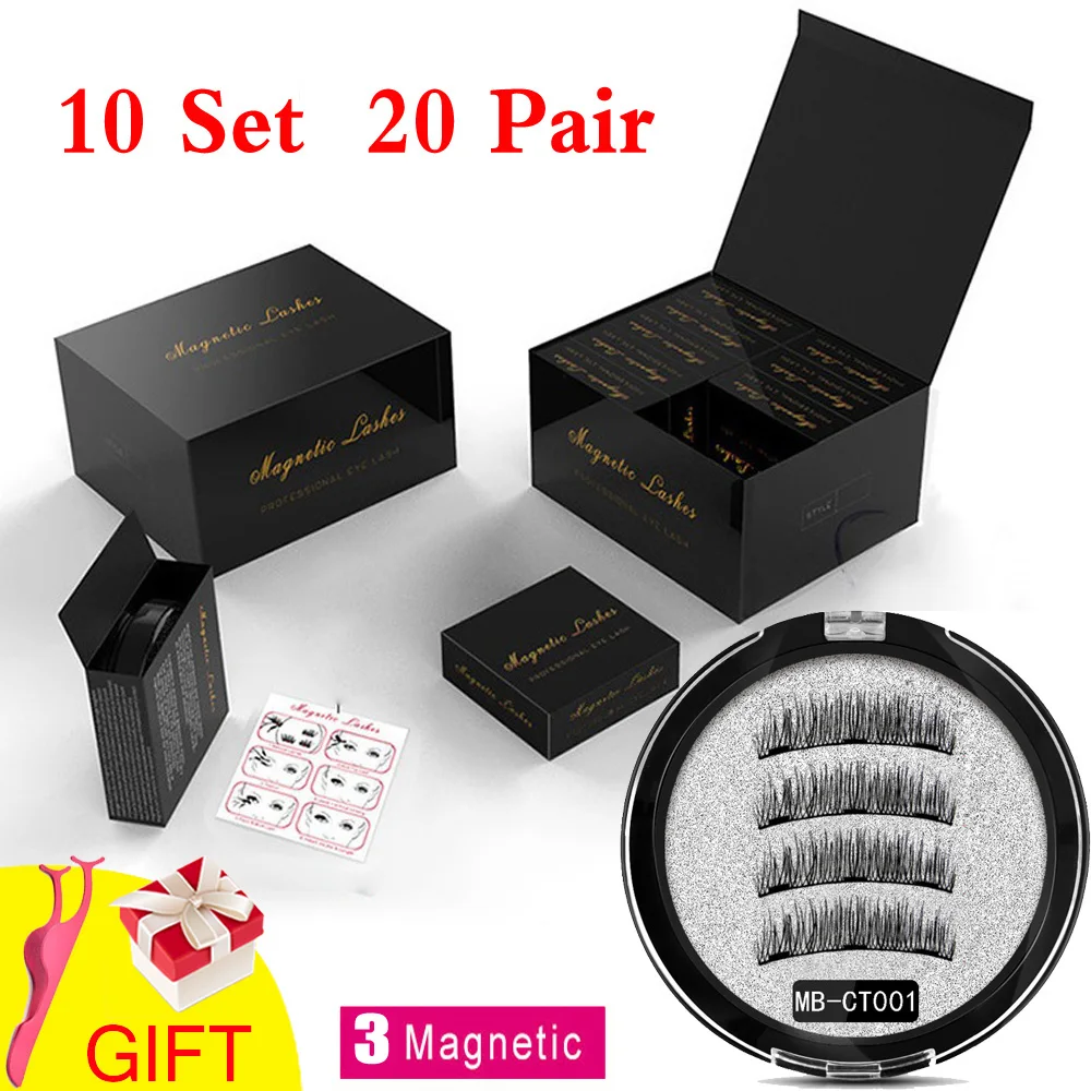 MB 10 Набор 3 магнитных ресницы Накладные норковые 3D/6D естественное удлинение